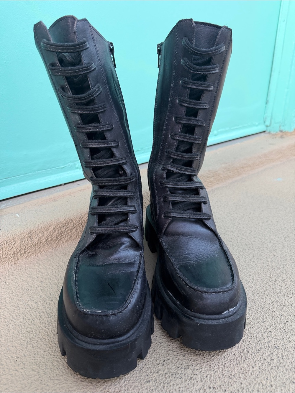 Free people Black Platform Combat Boots - Women's Tall Lace-Up Boots